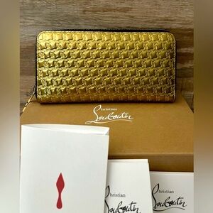 Christian Louboutin Rare Gold Panettone Zip Around Wallet Full Inclusion LN